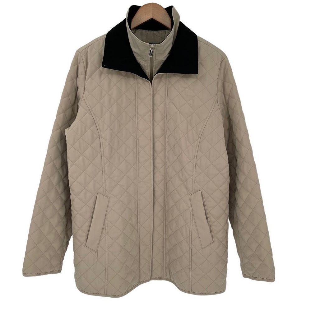 Nautica Quilted Coat Pockets Soft Warm Women XL Tan Black